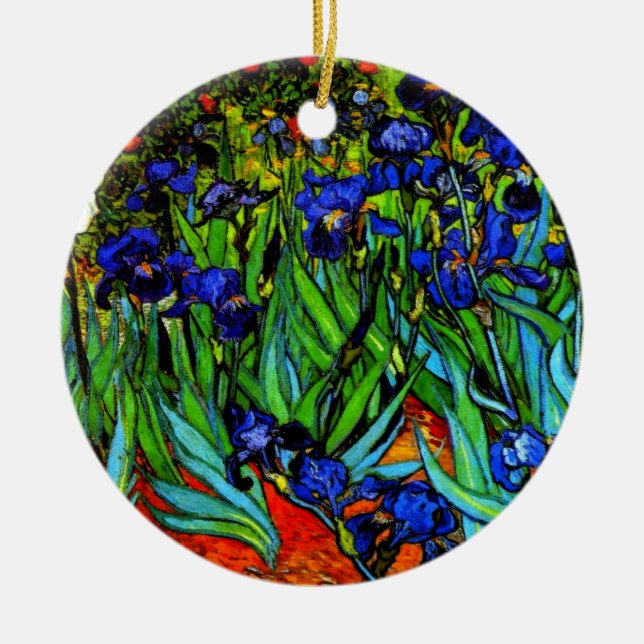 Van Gogh painting, Irises, Ceramic Tree Decoration (Front)