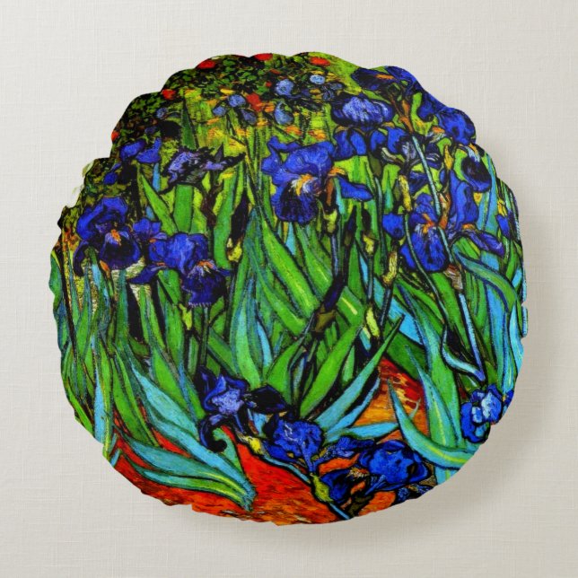 Van Gogh painting, Irises, Round Cushion (Front)