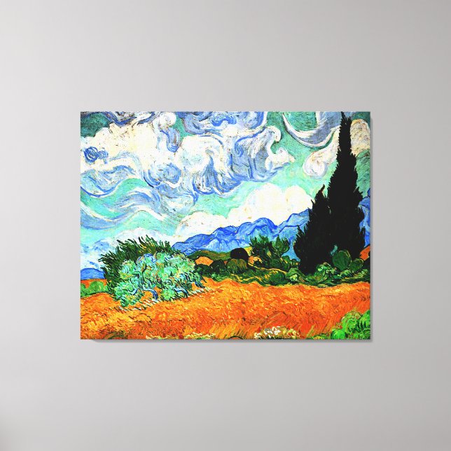 Van Gogh painting, Wheatfield with Cypress Tree   Canvas Print (Front)