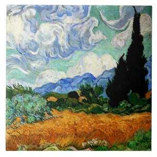 Van Gogh painting, Wheatfield with Cypress Tree Tile