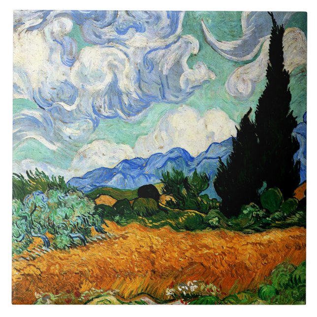Van Gogh painting, Wheatfield with Cypress Tree Tile (Front)