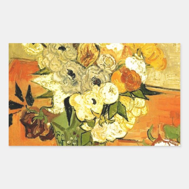 Van Gogh Painting Whimsical Blossoms Flowers Vines Rectangular Sticker (Front)