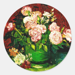 Van Gogh Peonies and Roses Classic Round Sticker
