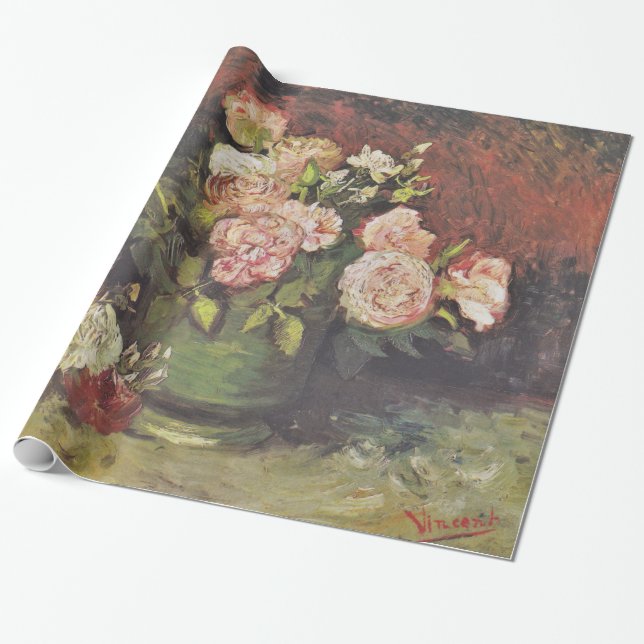 Van Gogh Peonies and Roses Floral Art GalleryHD Wrapping Paper (Unrolled)