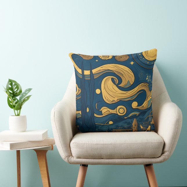Van Gogh Pillows, AI generated Starry Night Design Cushion (Chair)
