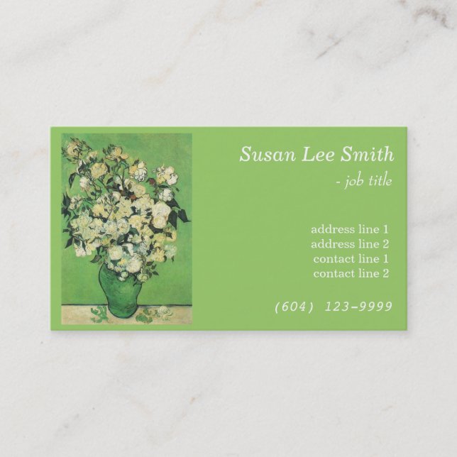 Van Gogh Pink Rose in a Vase professional business Business Card (Front)