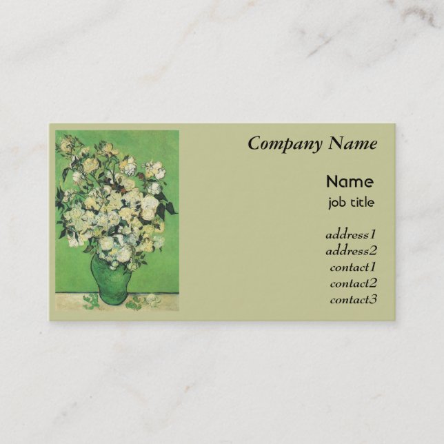Van Gogh, Pink Roses in a Vase Business Card (Front)
