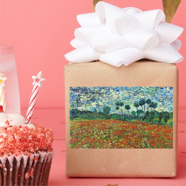 Van Gogh - Poppy Field, famous painting, Rectangular Sticker (Party)
