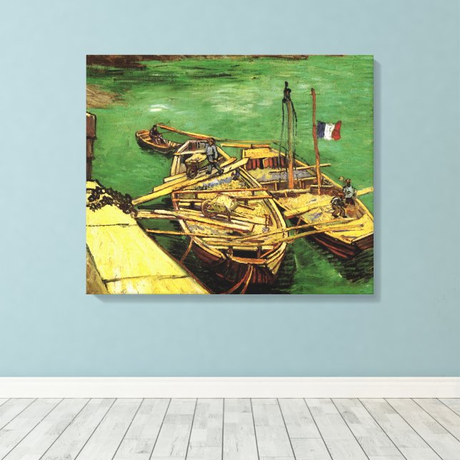 Van Gogh Quay with Men Unloading Sand Barges Canvas Print (Insitu(Wood Floor))