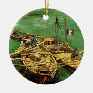 Van Gogh Quay with Men Unloading Sand Barges Ceramic Tree Decoration