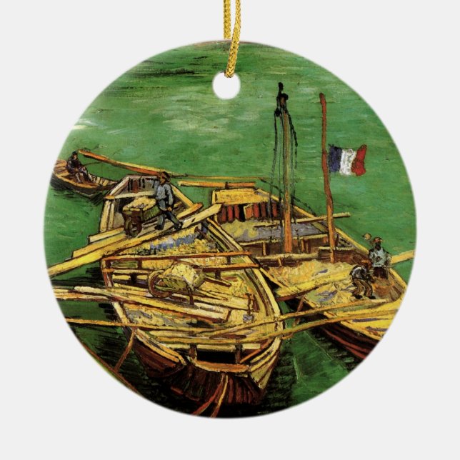 Van Gogh Quay with Men Unloading Sand Barges Ceramic Tree Decoration (Front)