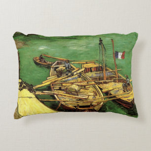 Van Gogh Quay with Men Unloading Sand Barges Decorative Cushion
