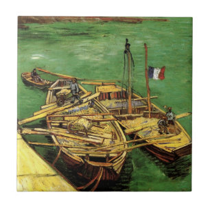 Van Gogh Quay with Men Unloading Sand Barges Tile