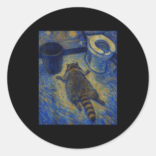 Van Gogh Raccoon Drunk Pes Out In Bathroom Meme Classic Round Sticker