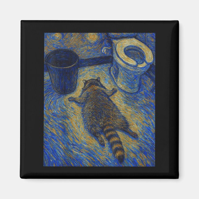 Van Gogh Raccoon Drunk Pes Out In Bathroom Meme  Magnet (Front)
