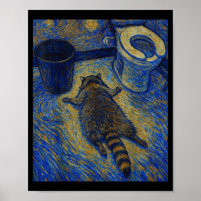 Van Gogh Raccoon Drunk Pes Out In Bathroom Meme  Poster (Front)