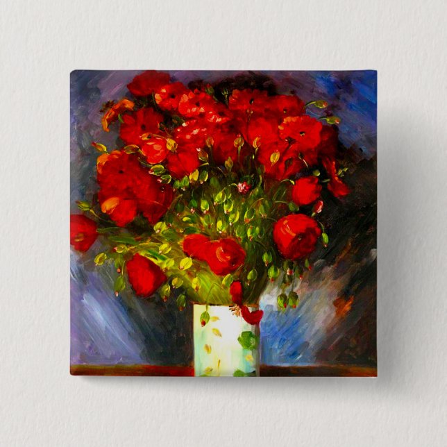 Van Gogh Red Poppies 15 Cm Square Badge (Front)