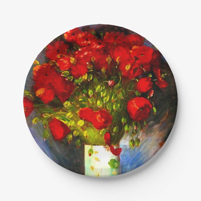 Van Gogh Red Poppies Paper Plate (Front)