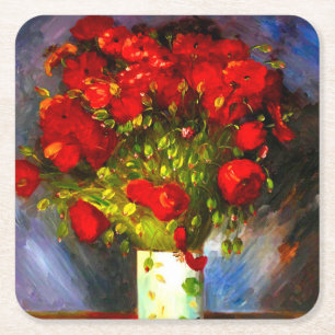 Van Gogh Red Poppies Square Paper Coaster