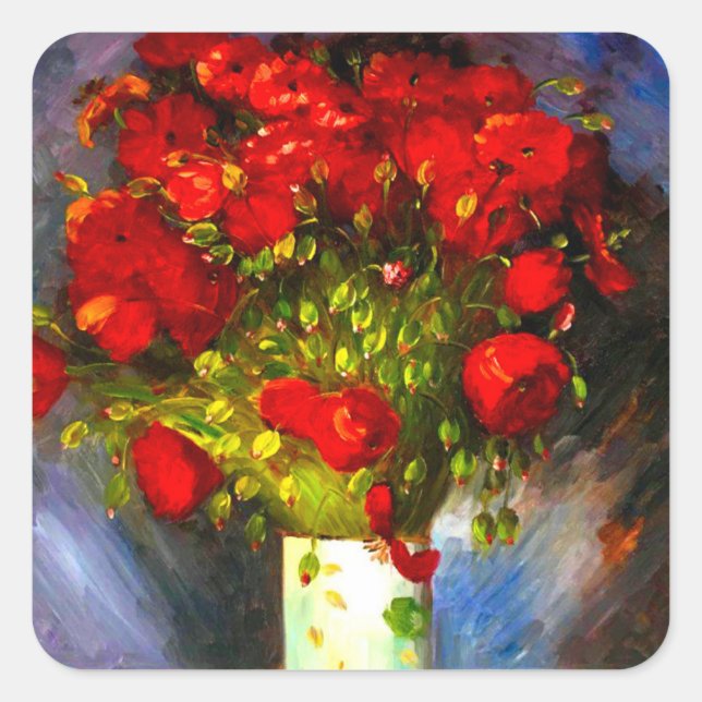 Van Gogh Red Poppies Square Sticker (Front)