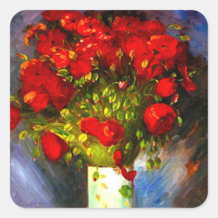 Van Gogh Red Poppies Square Sticker
