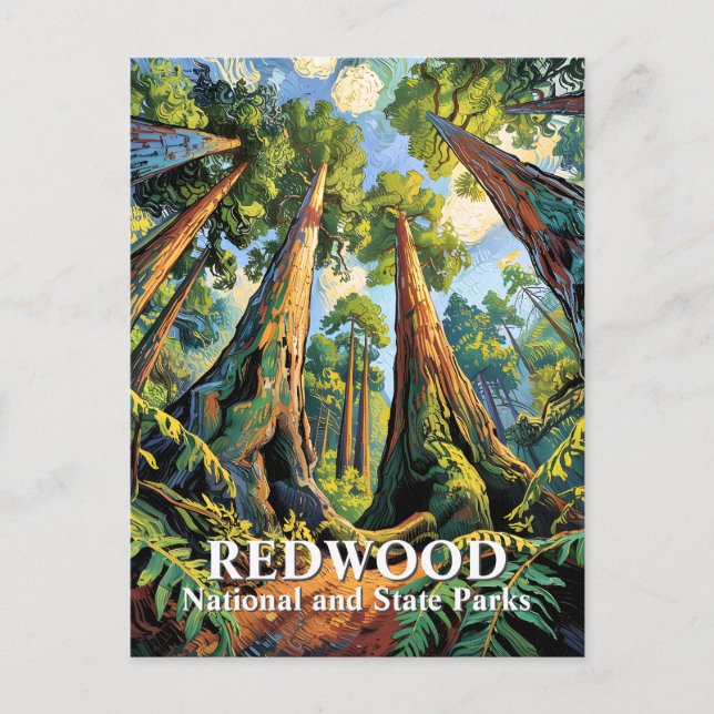 Van Gogh Redwoods Park California Poster Style Postcard (Front)