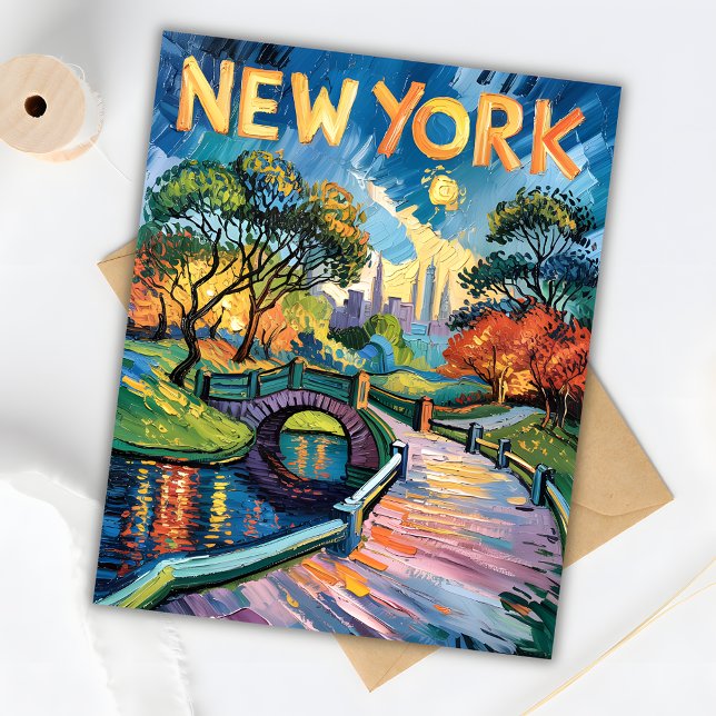 Van Gogh Retro New York Central Park USA Travel Postcard (Creator Uploaded)