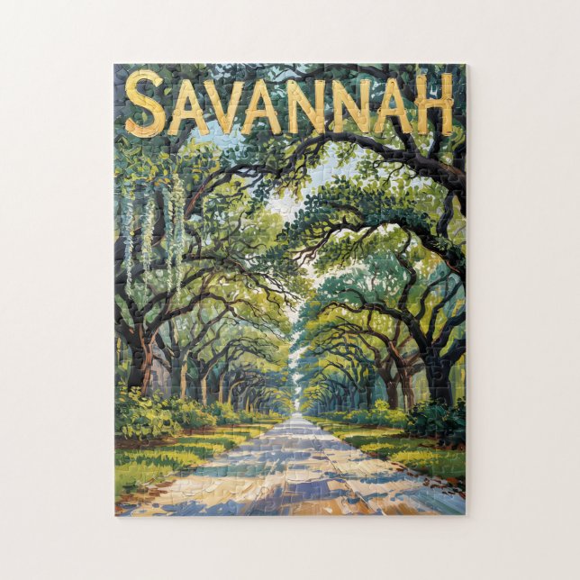 Van Gogh Retro Savannah Georgia Oak Avenue Travel Jigsaw Puzzle (Vertical)