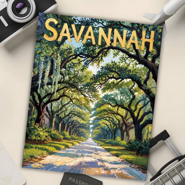 Van Gogh Retro Savannah Georgia Oak Avenue Travel Postcard (Creator Uploaded)