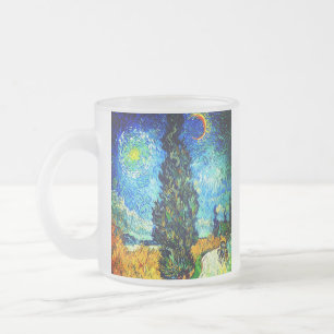 Van Gogh Road with Cypress and Star Frosted Glass Coffee Mug