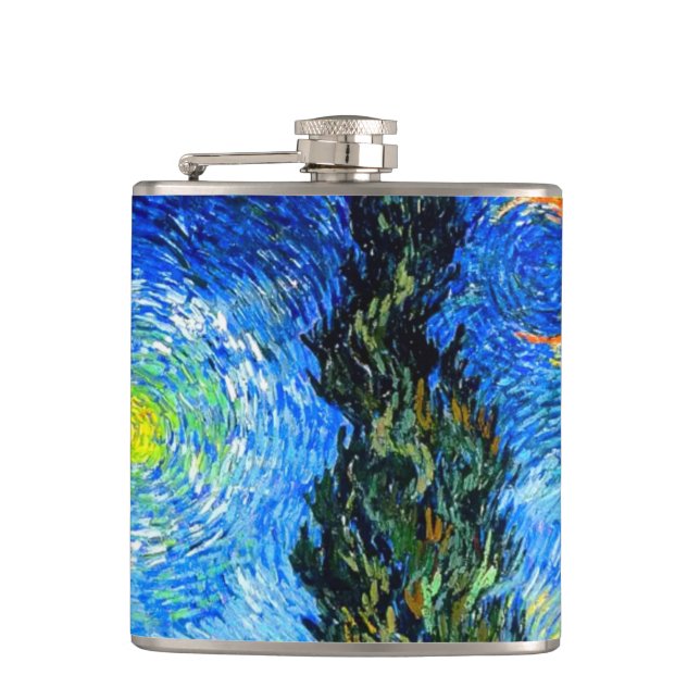 Van Gogh Road with Cypress and Star Hip Flask (Front)