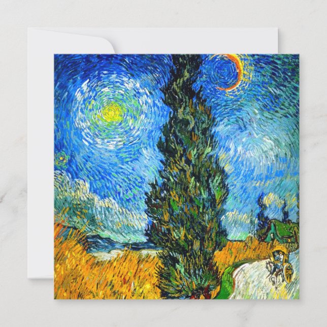 Van Gogh Road with Cypress and Star Invitation (Front)