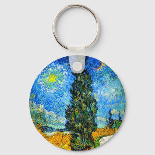 Van Gogh Road with Cypress and Star Key Ring
