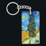 Van Gogh Road with Cypress and Star Key Ring<br><div class="desc">Keychain featuring Vincent van Gogh’s oil painting Road with Cypress and Star (1890), also known as Country Road in Provence by Night. People walk along a road passing a beautiful cypress tree underneath a blue night sky with yellow moon and stars. A fantastic gift for fans of Post-Impressionism and Dutch...</div>