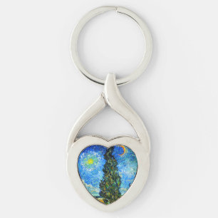 Van Gogh Road with Cypress and Star Key Ring