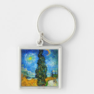 Van Gogh Road with Cypress and Star Key Ring