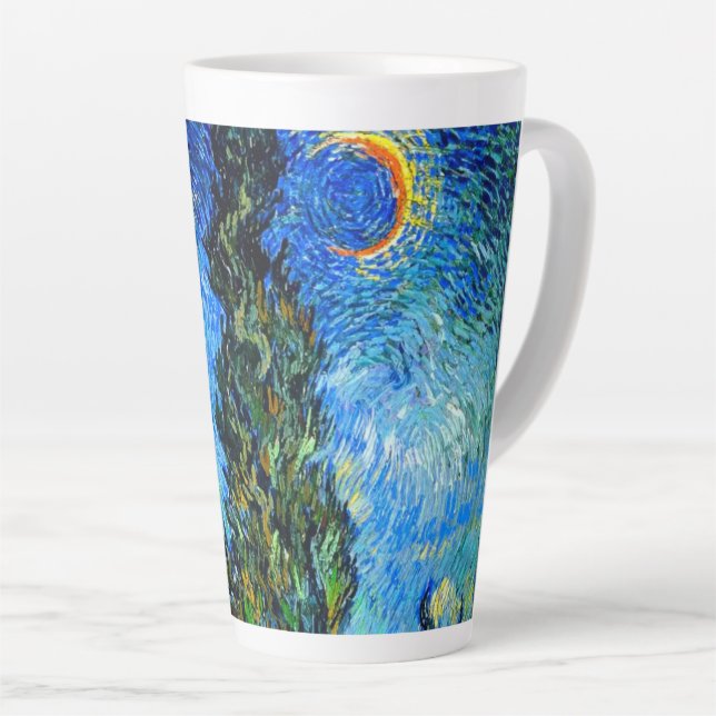 Van Gogh Road with Cypress and Star Latte Mug (Right Angle)