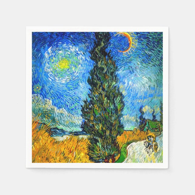 Van Gogh Road with Cypress and Star Napkin (Front)
