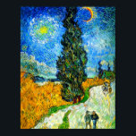 Van Gogh Road with Cypress and Star Poster<br><div class="desc">Poster featuring Vincent van Gogh’s oil painting Road with Cypress and Star (1890), also known as Country Road in Provence by Night. People walk along a road passing a beautiful cypress tree underneath a blue night sky with yellow moon and stars. A fantastic gift for fans of Post-Impressionism and Dutch...</div>