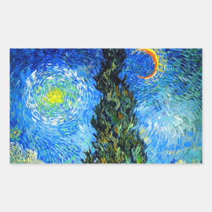 Van Gogh Road with Cypress and Star Rectangular Sticker
