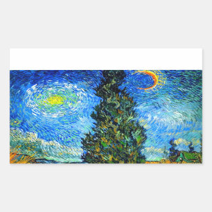 Van Gogh Road with Cypress and Star Rectangular Sticker