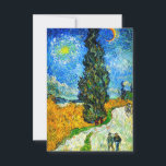 Van Gogh Road with Cypress and Star RSVP Card<br><div class="desc">Card featuring Vincent van Gogh’s oil painting Road with Cypress and Star (1890), also known as Country Road in Provence by Night. People walk along a road passing a beautiful cypress tree underneath a blue night sky with yellow moon and stars. A fantastic gift for fans of Post-Impressionism and Dutch...</div>