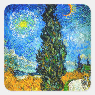 Van Gogh Road with Cypress and Star Square Sticker