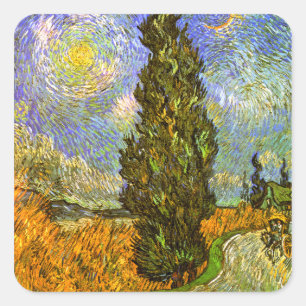 Van Gogh: Road with Cypress and Star Square Sticker