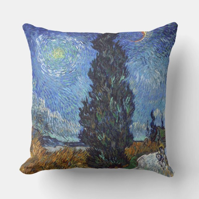 Van Gogh Road With Cypresses Impressionism Cushion (Front)