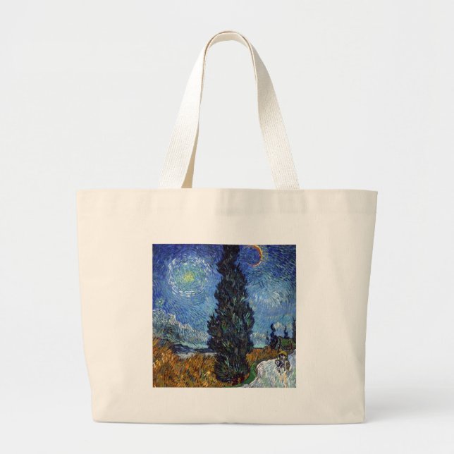 Van Gogh Road With Cypresses Impressionism Large Tote Bag (Front)