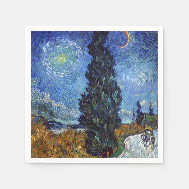 Van Gogh Road With Cypresses Impressionism Napkin (Front)