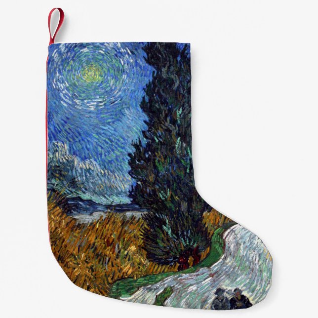 Van Gogh Road With Cypresses Impressionism Small Christmas Stocking (Front)