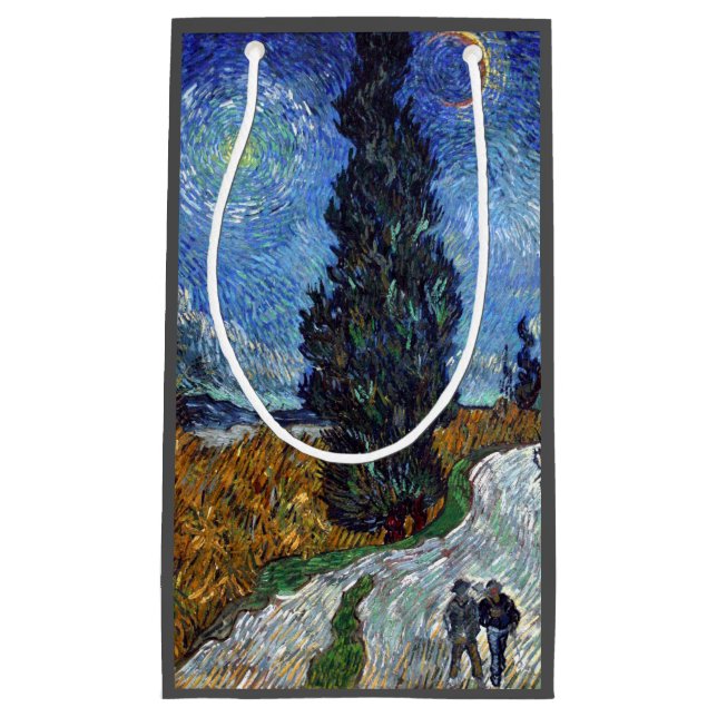 Van Gogh Road With Cypresses Impressionism Small Gift Bag (Front)