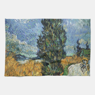 Van Gogh Road With Cypresses Impressionism Tea Towel